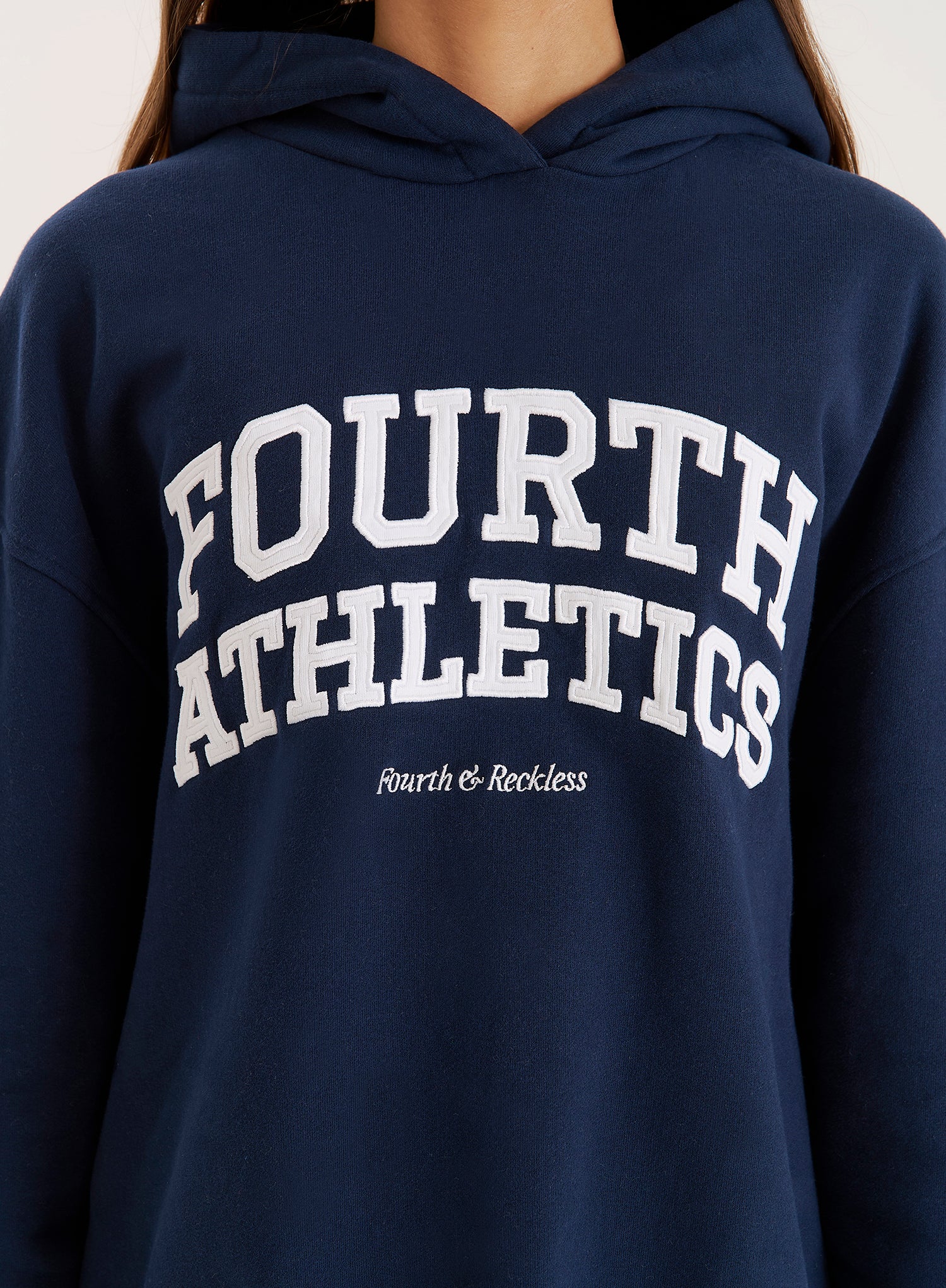 Navy Fourth Athletics Slogan Oversized Hoodie
